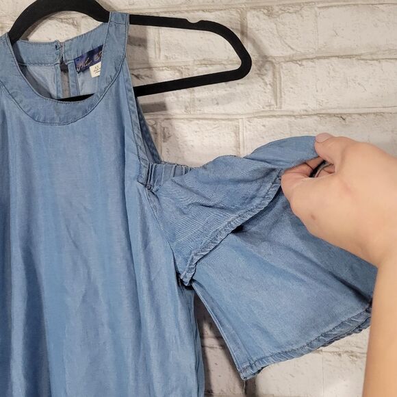 Blue Rain lyocell blue open shoulder top - Picture 8 of 12